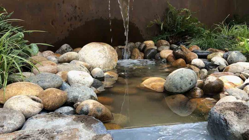 San Rafael Corten Steel Wall with Copper Scupper